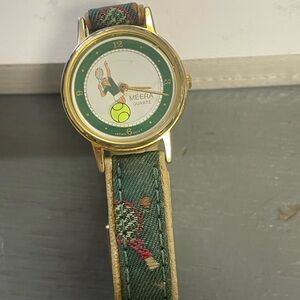 Women's Tennis-Themed Green and Gold Watch